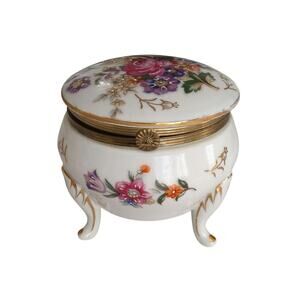 Vtg Napcoware footed trinket box  Japanese porcelain hand-painted floral w gold